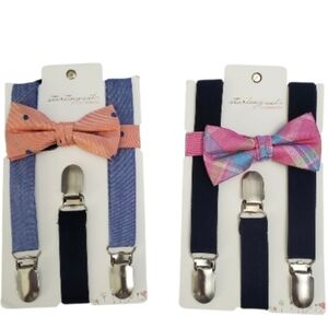 "Starting Out" Kids Suspenders & Bow Tie Set - Navy & Pink and Blue & Orange